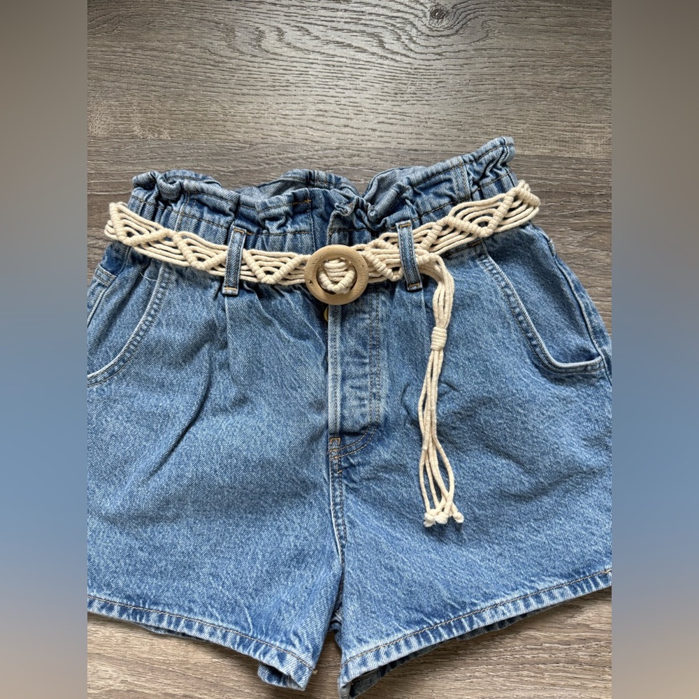 Zara Denim Paperbag Shorts with Braided Belt